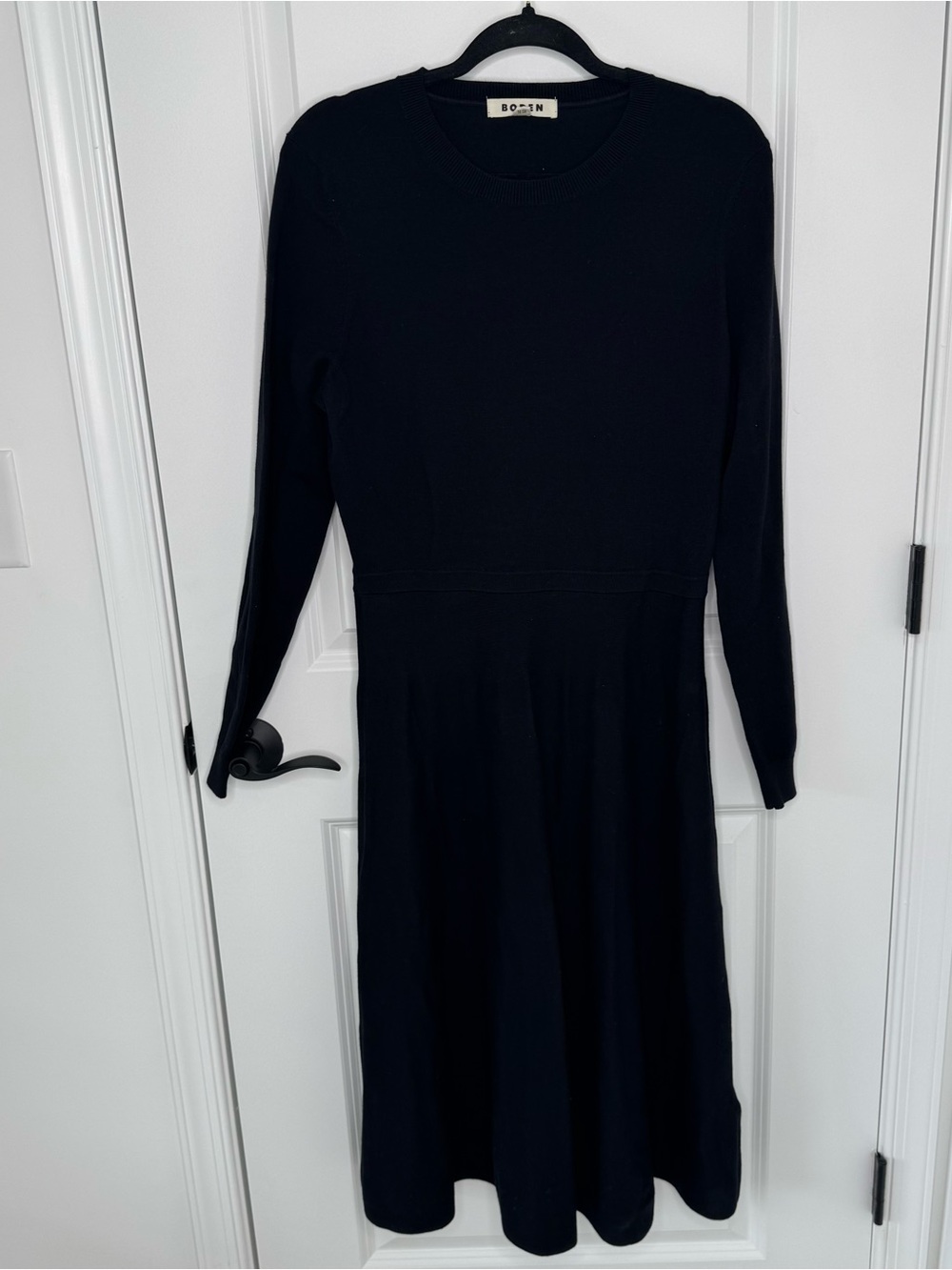 Boden Black Long-Sleeve Knit Fit-and-Flare Maria midi Dress 10